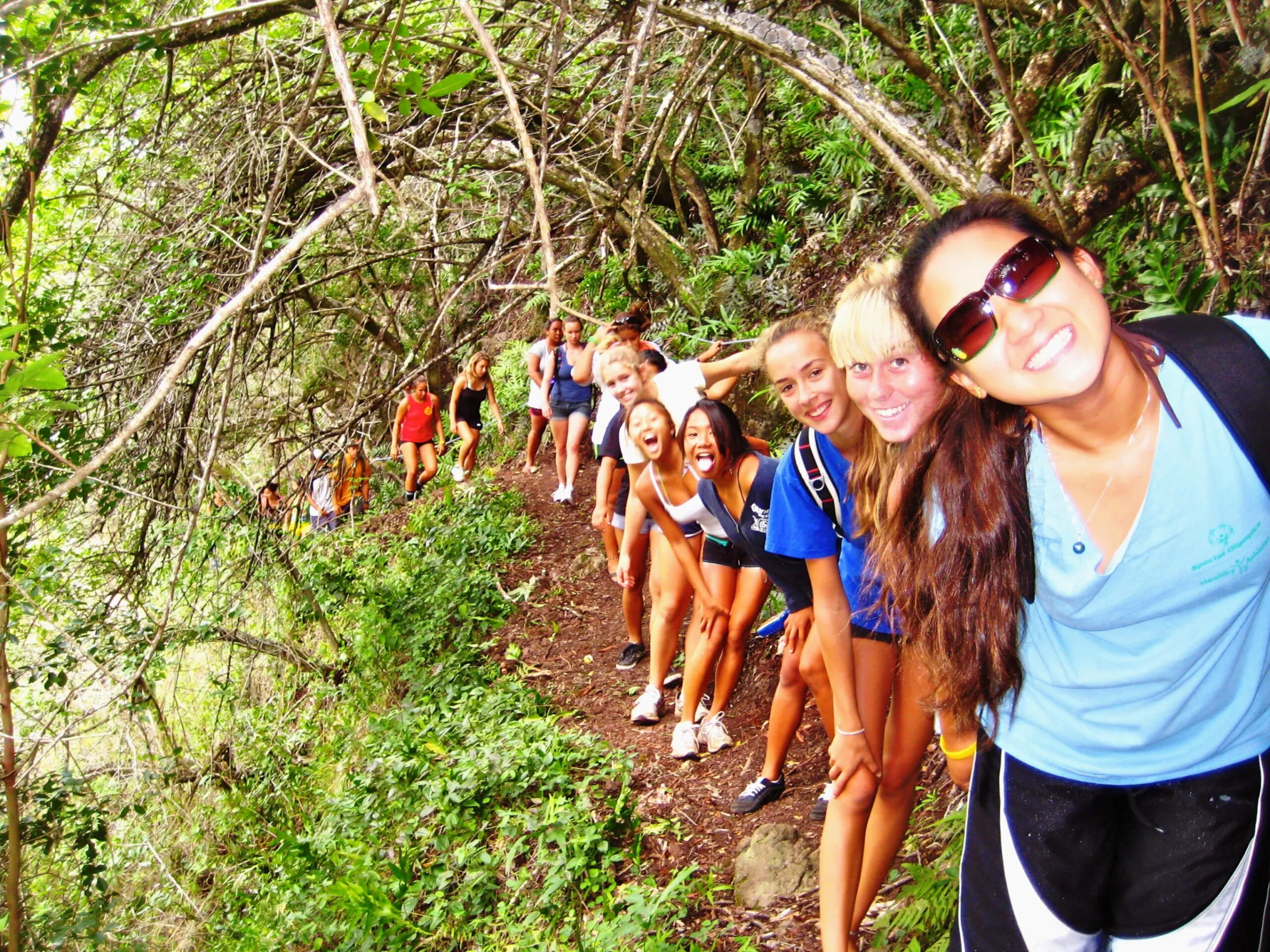 a group of people in a forest